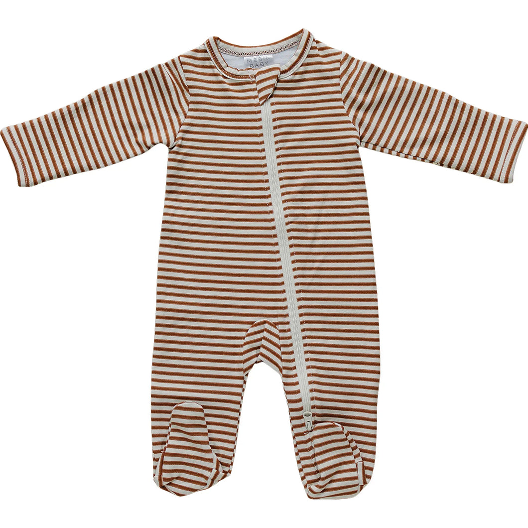 Rust Stripe Zipper Pajamas