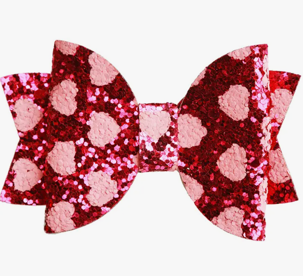 Glitter Heart Bow-Pink