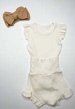 Load image into Gallery viewer, Beige Soft Ribbed Bodysuit/shorts
